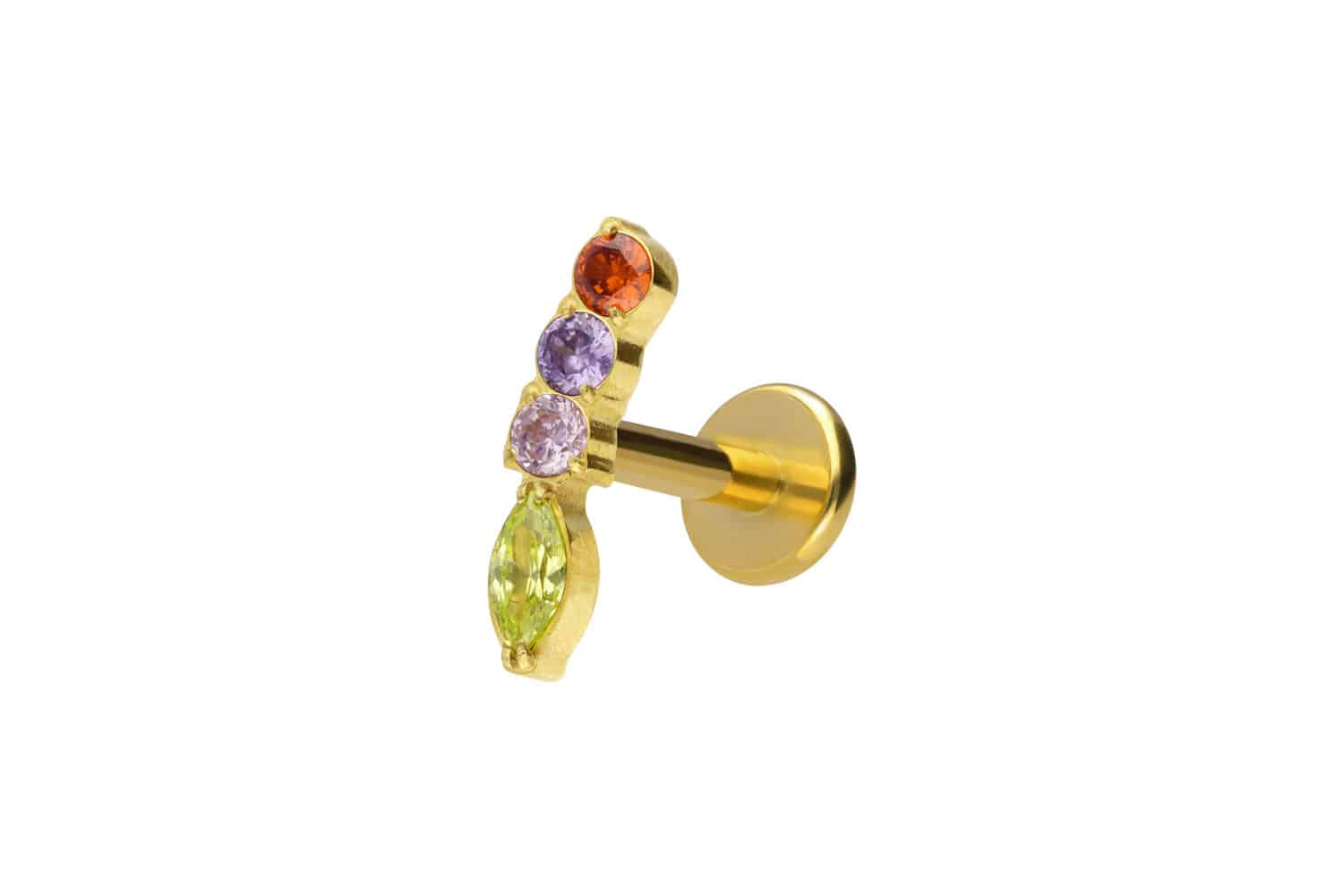 Titan Labret Piercing mit Innengewinde BUNTER KRISTALLBOGEN